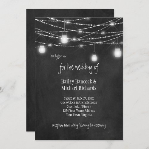 Rustic Mason Jars Lights Chalkboard Invitations