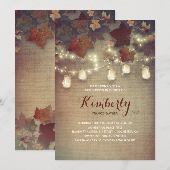 Rustic Mason Jars Lights Fall Baby Shower Invitation (Front/Back)