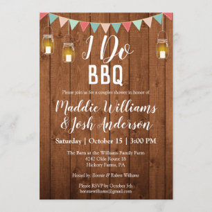 Rustic Mason Jars Lights I Do BBQ Couples Shower Invitation