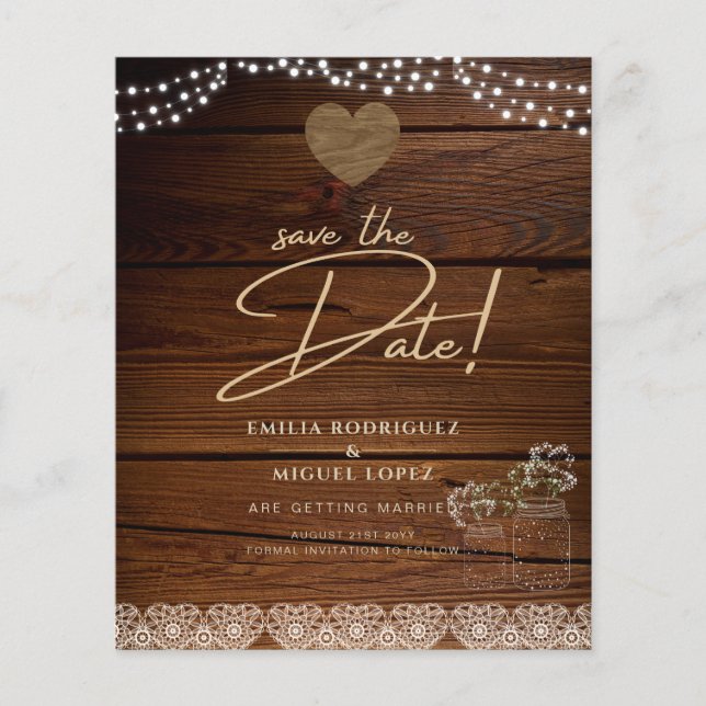 Rustic Mason Jars Lights Lace Gypsophilia WEDDING Flyer (Front)