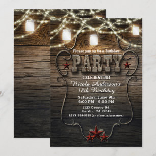 Rustic Mason Jars, Lights & Wood Birthday PARTY Invitation