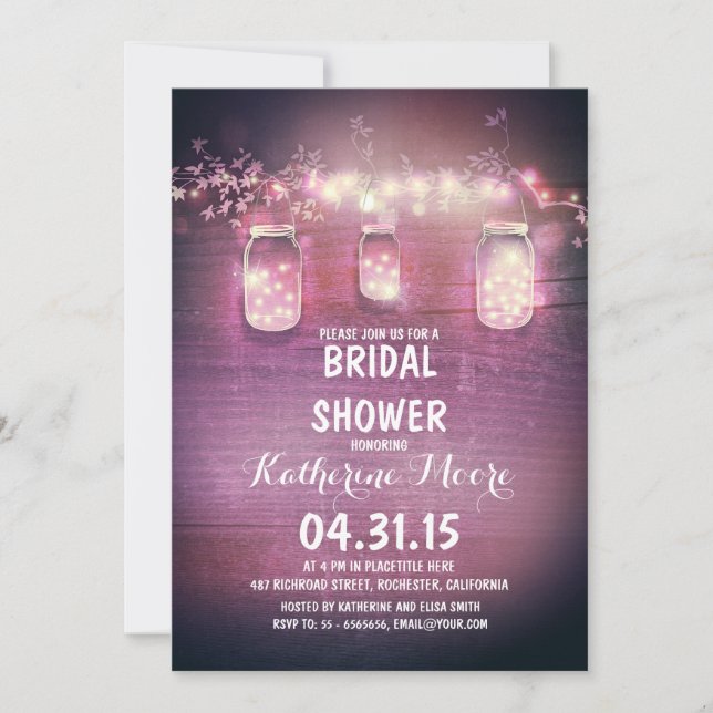 rustic mason jars & string lights bridal shower invitation (Front)