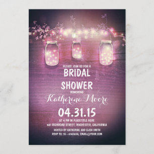 rustic mason jars & string lights bridal shower invitation