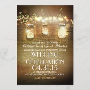 Rustic Mason Jars String Lights Elegant Wedding Invitation by jinaiji at Zazzle