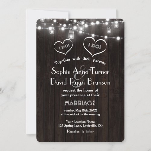 Rustic Mason Jars String Lights Old Barn Wedding Invitation