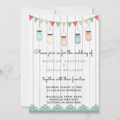 Rustic Mason Jars String Lights on Wood Wedding