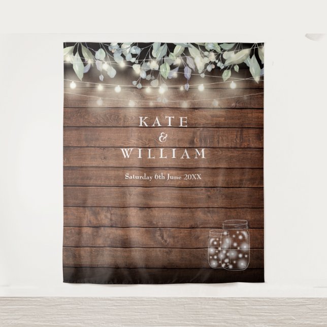 Rustic Mason Jars String Lights Photo Backdrop (Front)