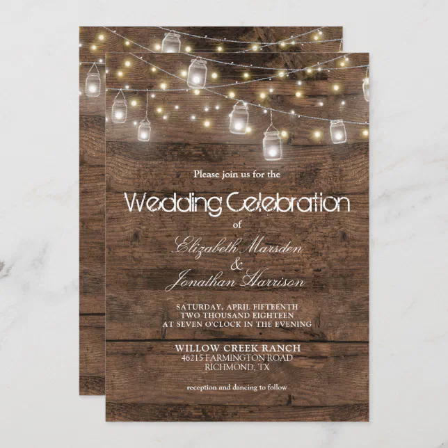 Rustic Mason Jars String Lights Photo Wedding Invitation Zazzle