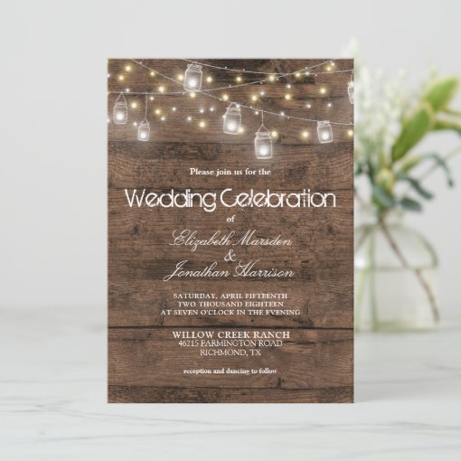 Rustic Mason Jars String Lights Photo Wedding Invitation Zazzle