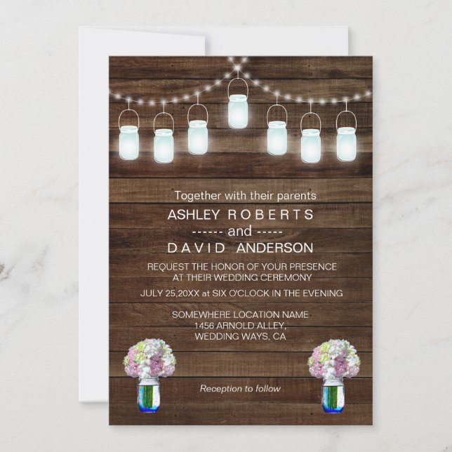 Rustic Mason Jars String Lights Simple Wedding Invitation (Front)