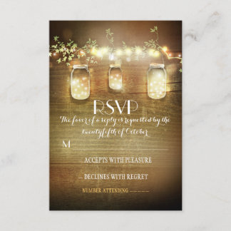 rustic mason jars string lights wedding RSVP cards