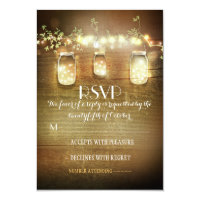 rustic mason jars string lights wedding RSVP cards