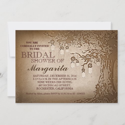 Rustic mason jars tree bridal shower invitations