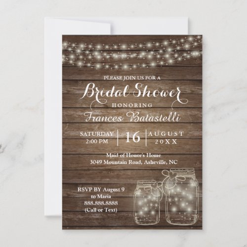 Rustic Mason Jars Wedding Bridal Shower Invitation