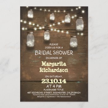 Rustic Mason Jars With Lights Bridal Shower Invite by jinaiji at Zazzle