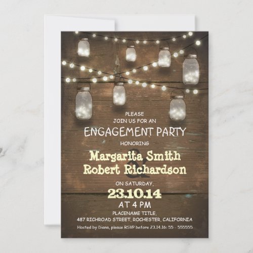 rustic mason jars with lights engagement party personalized announcements