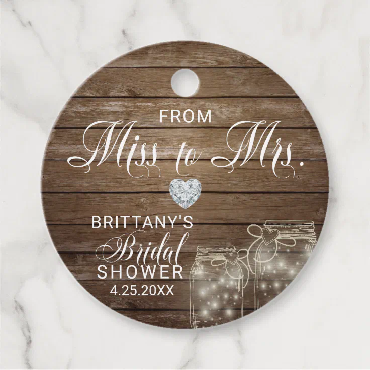 Rustic Mason Jars Wood Miss to Mrs Bridal Shower Favor Tags | Zazzle