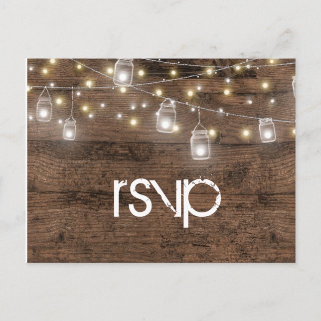 Rustic Mason Lights Reception Dinner RSVP Entree Invitation Postcard (Front)
