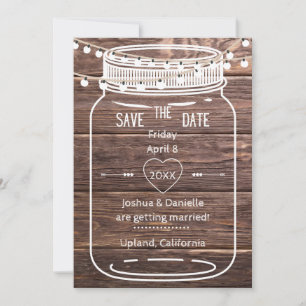 Rustic Mason String Lights Jar Save the Date Card