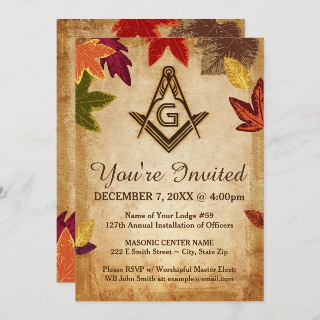 Rustic Masonic Invitation Templates | Freemason (Front/Back)