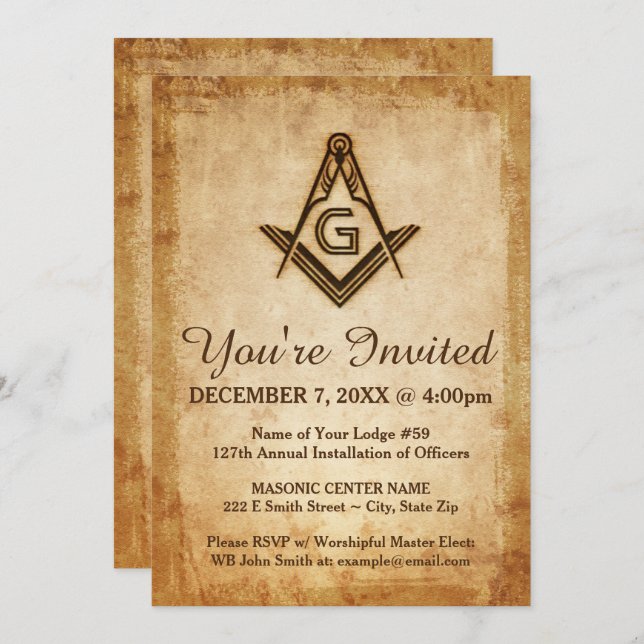 Rustic Masonic Invitations | Freemason Parchment (Front/Back)