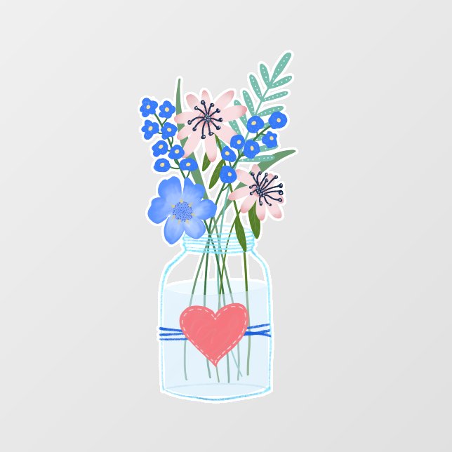 Rustic Masons Jar Blue Flower Wall Decal (Front)