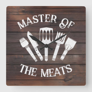 Rustic ‘Master of the Meats’ – Funny BBQ Gift Square Wall Clock