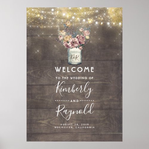 Rustic Mauve and Gold Barn Wedding Welcome Sign