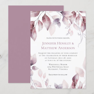 Rustic Mauve Pink Botanical Wedding Invitation
