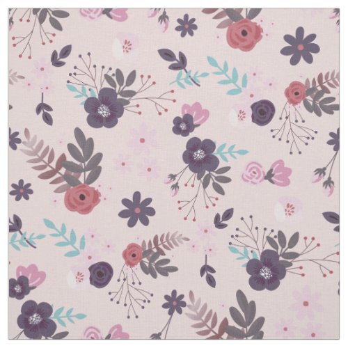 Rustic Mauve Pink  Plum Floral Trendy Pattern Fabric