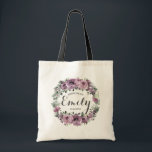 Rustic Mauve Plum Purple Floral Bridesmaid Favor  Tote Bag<br><div class="desc">This chic and practical purple mauve floral tote is perfect for carrying wedding day essentials and makes a lovely keepsake. Easily personalize it with each bridesmaid's name for a special touch. Durable and stylish, this tote bag is a heartfelt way to show your appreciation and ensure your bridesmaids feel cherished...</div>