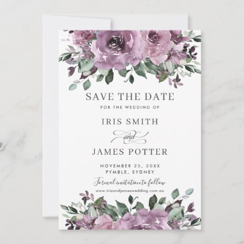 Rustic Mauve Plum Purple Floral Greenery Wedding Save The Date