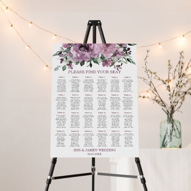 Rustic Mauve Plum Purple Floral Wedding Seating Foam Board (In Situ (Stand))