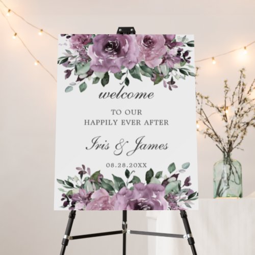 Rustic Mauve Plum Purple Floral Wedding Welcome Foam Board