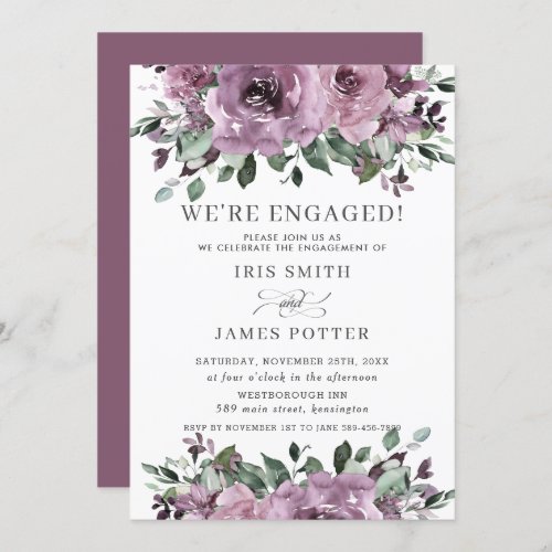 Rustic Mauve Purple Plum Floral Engagement Party Invitation
