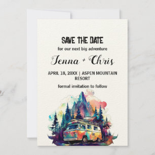 Rustic Maximalist Camper Mountain Save the Date Invitation