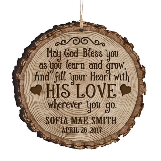Rustic May God Bless You Wooden Keepsake Ornament (Front)
