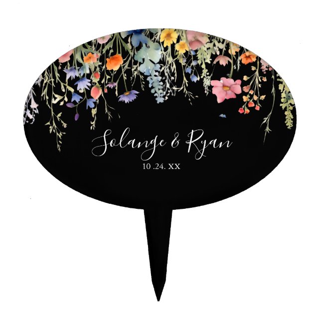 Rustic Meadow Botanical Wedding Cake Topper (Front)