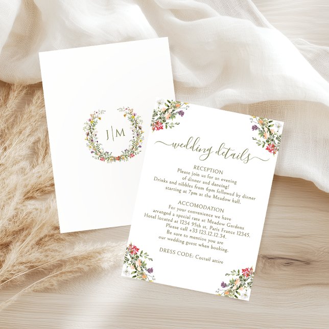 Rustic Meadow Floral Country Wedding Details Cards (Creator Uploaded)