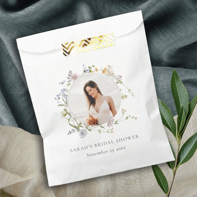 Rustic Meadow Floral Wreath Photo Bridal Shower Favor Bag (Creator Uploaded)