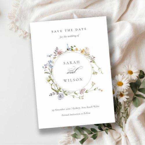 Rustic Meadow Floral Wreath Save The Date Invite