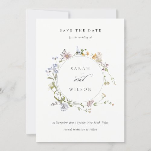 Rustic Meadow Floral Wreath Save The Date Invite