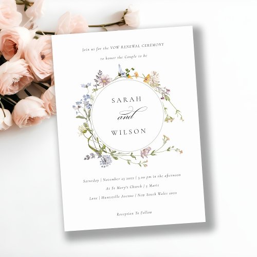 Rustic Meadow Floral Wreath Vow Renewal Invite