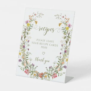 Rustic Meadow Flower Bridal Shower Recipe Pedestal Sign