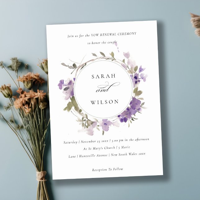 Rustic Meadow Lilac Floral Wreath Vow Renewal Invitation (Creator Uploaded)