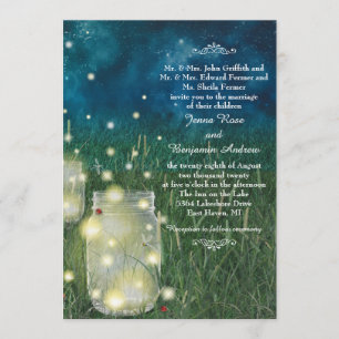 Rustic Meadow Night Mason Jar Firefly Wedding Invitation