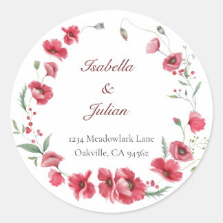 Rustic Meadow Poppy & Lavender Wedding  Classic Round Sticker