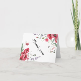 Rustic Meadow Poppy & Lavender Wedding Thank You Card