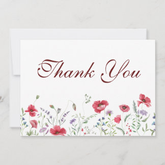 Rustic Meadow Poppy & Lavender Wedding Thank You Card