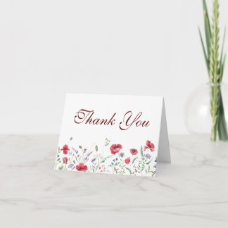 Rustic Meadow Poppy & Lavender Wedding Thank You Card